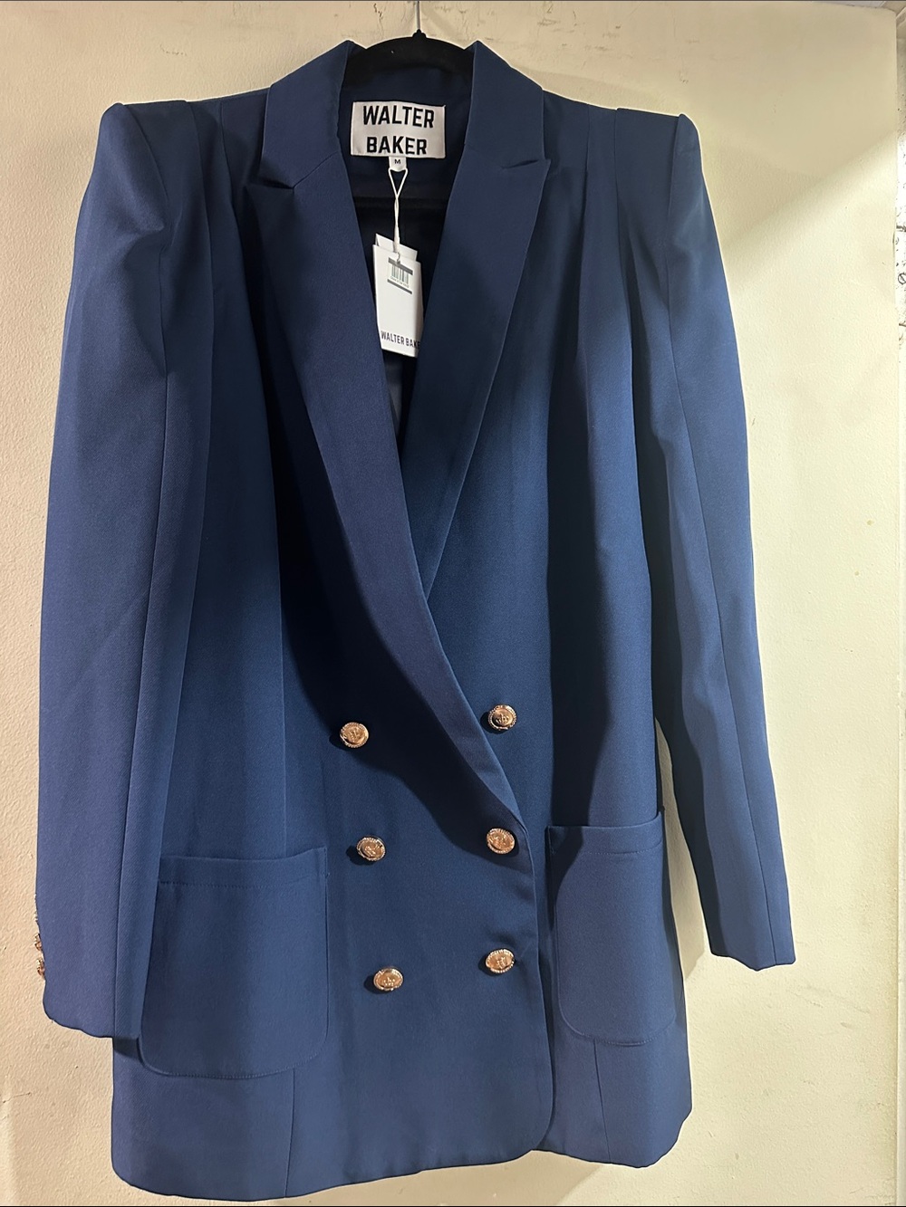 Walter Baker Deep Navy Double-Breasted Blazer with Gold Buttons